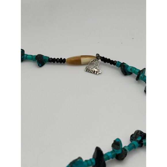 Rare Alaska TURQUOISE NUGGET + HEISHI necklace Ivory Barrel Clasp .925 Sterling - Picture 2 of 5